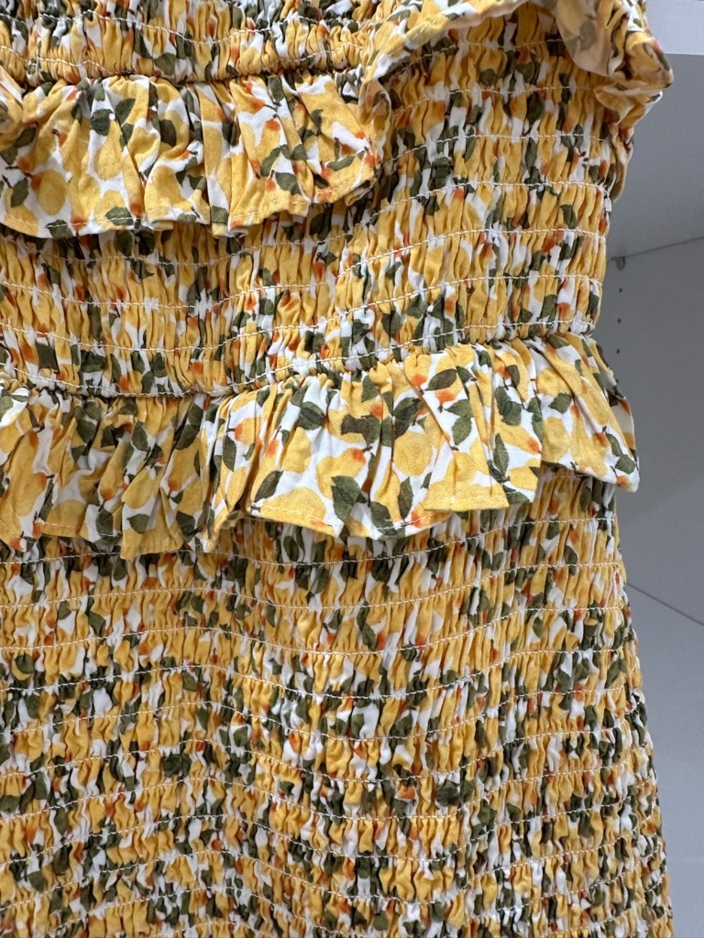 ANTONIO MELANI Yellow Floral Ruffle Smocked Midi Dress - Picture 3 of 5